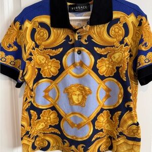 Versace Kids Polo with Blue and Gold Design